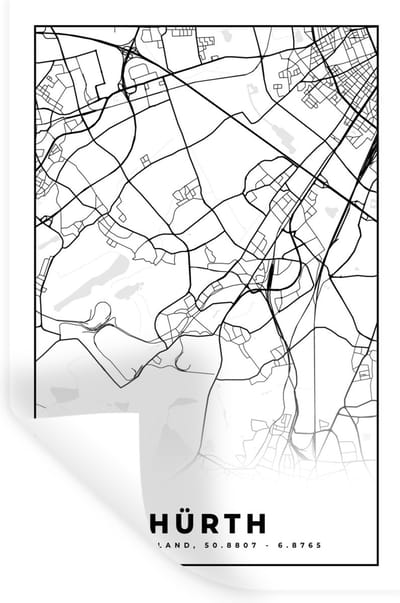 Muurstickers - Sticker Folie - Plattegrond - Hürth - Stadskaart - Kaart - 20x30 cm - Plakfolie - Muurstickers Kinderkamer - Zelfklevend Behang - Zelfklevend behangpapier - Stickerfolie