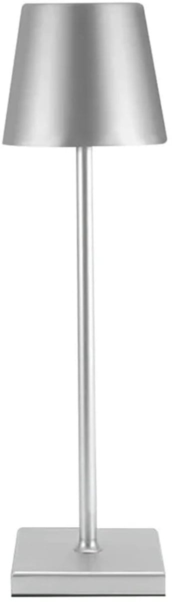 AXFU© Tafel Lamp Zilver - 20 uur licht - Sfeer verlichting oplaadbaar - LED - Luxe tafel lamp - USB-C Oplader - Werklicht en Sfeerverlichting - 38 cm Hoog - Simpele Touch Bediening - Dimbare Standen - Tafel lamp - Warm Wit - Metaal ( RVS ) - 5 Watt
