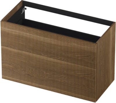 INK wastafelonderkast 2 laden greeploos push to open echt hout verticaal gefreesd 100x45x65cm, massief eiken charcoal