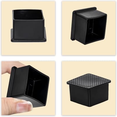 8 Stuks Stoelpootdoppen van PVC - Vierkante Vloerbeschermers voor Meubels, 60 x 60 mm, Zwart, Ideaal voor Tafel en Stoelen