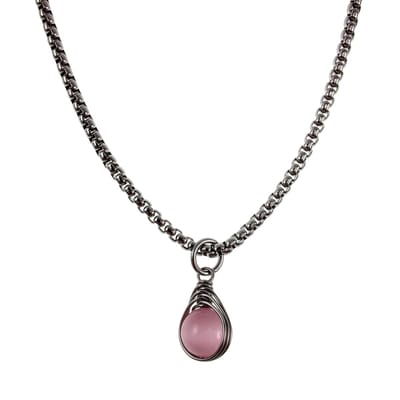 60cm x 3mm Jasseron-Ketting + Roze Kattenoogsteen Hanger Dames - RVS - Handgemaakt Visgraattechniek Steen Hanger met Ketting