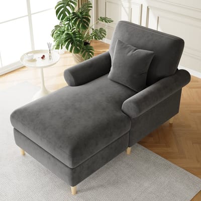 MODFU Relaxfauteuil Met Ligfunctie - Fluwelen Bekleding - Klassiek Ontwerp - Voor Woonkamer Of Slaapkamer - Grijs - 133 X 87 X 90 Cm