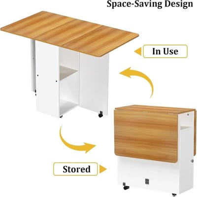 NordHaus Opklapbare Eettafel - Mobiele Klaptafel - Ruimtebesparend Ontwerp - Vergrendelbare Wielen - 120x70x75 cm