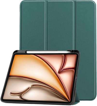 Hoesje - Geschikt voor Apple iPad Air M3/M4 (2025/2026) - 11 inch - Dun & Stevig - Trifold Bookcase - Hard Cover Case - Met Uitsparing Geschikt voor Apple Pencil - Hardcover Book - Tablet Hoes - Donkergroen