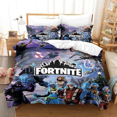 Ensemble de literie Fortnite Housse de couette Imprimé 3D Couvre-lit de chambre Literie 2/3 pièces Anime Dessin animé Décoration de chambre Cadeau de Noël pour enfants 180*220cm 3pcs