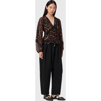 AllSaints Silvie Top Pardus Flame Brown Taglia: 2 | Maglie a manica lunga Outlet | Donna | Marrone