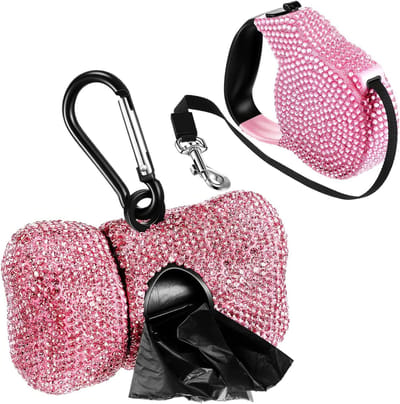 Intrekbare Hondenriem Set - Hondenlijn Rollijn - Hond Uitlaten - Met Afvalzakdispenser - 19 cm - Roze
