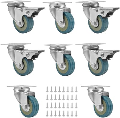 Allecta - Set van 8 zwenkwielen voor meubels, 360 graden draaibaar, zware belasting, kogellagers, 35 kg draagkracht per wiel, inclusief 4 remwielen