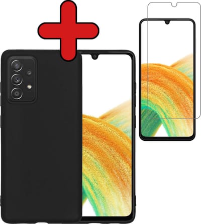 Hoesje - Met Screenprotector - Geschikt voor Samsung Galaxy A33 - Sterk & Shockproof - Telefoon Hoes - Back Cover - Siliconen Case - Telefoonhoes - Zwart