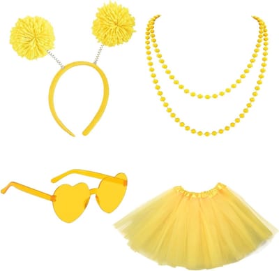 Vrouwelijke Tutu Rok Kostuum Accessoires Set met Pom Hoofdband, Ketting en Zonnebril voor 80s Themafeesten, Carnaval en Festivals