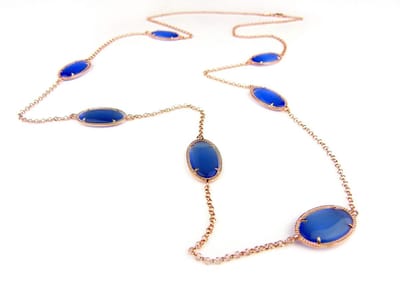 Zilveren halsketting halssnoer collier roos goud verguld Model Oval met blauwe stenen