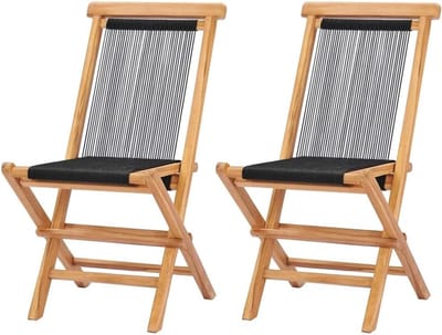 2x Tuinstoelen Inklapbaar - Massief Teakhout en Polyester Touw