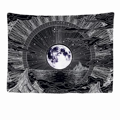 Ulticool Wandkleed 200x150 cm – Maan Sterrenhemel Natuur Bohemian – Met Bevestigingspinnen - voor Binnen - Aesthetic Room Decor Wandtapijt Decoratie Posters Boho Wanddoek Slaapkamer Tarot Kaarten Heks Zwart - Vrouw Man Tiener Meisje