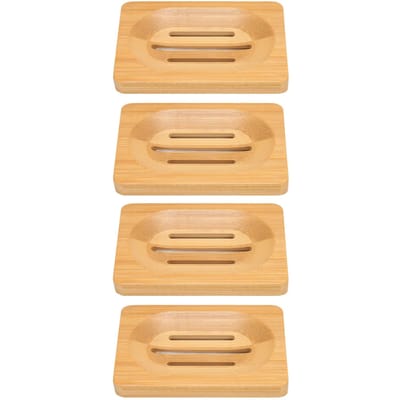 4 stuks Bamboe Zeepbakje Huis Badkamer Hotel Modieus Elegant Zelflozend Zeep Houder Accessoire beige