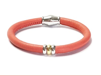 NIEUW! Jolla - dames armband zilver - leer - magneetsluiting - bedels - tweekleurig - Single Ladies - Koraal