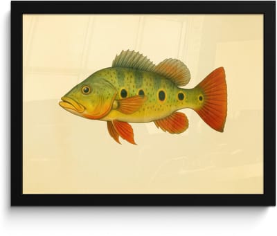 Poster in lijst - Fotolijst 40x30 cm - Posters - Schubben - Vis - Groen - Illustratie - Posterlijst zwart - Decoratie - Wanddecoratie woonkamer - Muurdecoratie slaapkamer