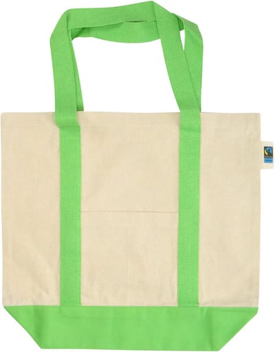 25 stuks Superstevige Shopper tas - OEKO-TEX/Fairtrade katoen gekleurde bodem en hengsels - ecru/groen