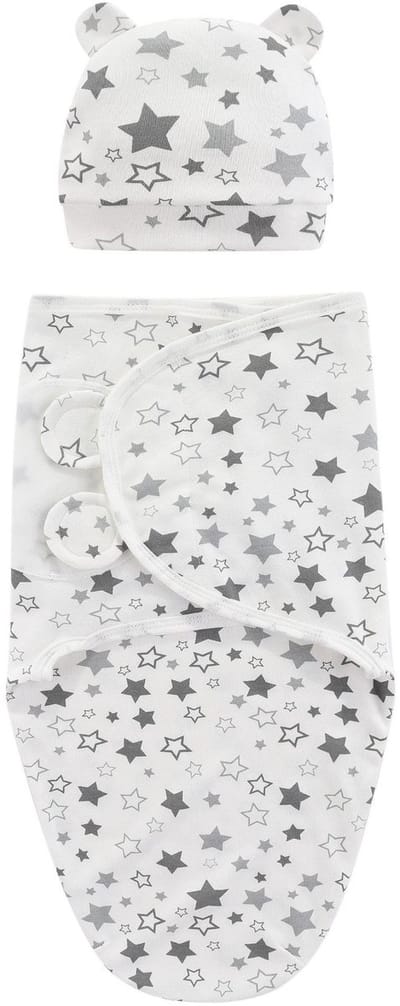 Slaapzak, babyuitrusting (slaapzak voor baby's van 0-3 maanden, zacht en comfortabel, katoen, ademend, slaaphulpmiddel),Grijze Sterren
