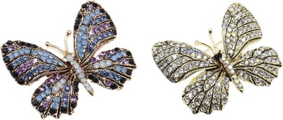 2 STKS Vlinder Broche Pin Legering Strass Insect Revers Pin Dier Pin Bee Decoratie Borstpin Corsage Badge Voor Rugzakken T-Shirts Jassen Truien Rokken Hoeden, 4.5x3.7cm, bergkristal