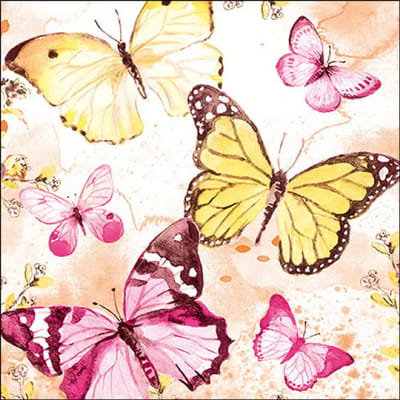 Vlinder servetten, Napkin 33 Fluttering butterflies pink FSC Mix, Ambiente servetten, Decopage, Servetten