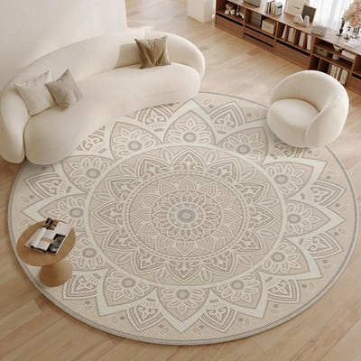 Minimalistische Woonkamer Decoratie Rond Tapijt Grote Oppervlakte Antislip Lounge Tapijt Franse Stijl Tapijten voor Slaapkamer Dikke Wasbare Mat 80x80CM white