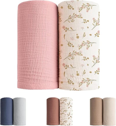 2 Stuks Baby Muslin Swaddle Dekens voor Pasgeborenen - Swaddle Wrap, Ontvangdekens en Babyaccessoires voor het Hele Jaar 100 x 100 cm (Roze + Roze Bloem)