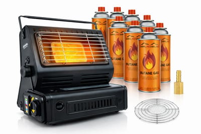 SMH LINE® Gaskachel - 2in1 - Incl. 12 Gasbussen - Heater - Kachel - Terrasverwarmer - Camping gaskachel - Gas Heater - Verstelbaar - Draagbaar