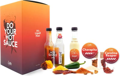 DO YOUR HOT SAUCE l Doe-Het-Zelf-Set voor Huisgemaakte Hete Saus I Coole Cadeau Set Voor Verjaardag l Carolina Reaper, Jalapeño, Charapita