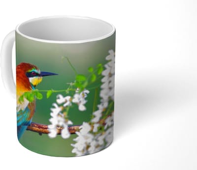 Mok - Koffiemok - Vogel - Bijeneter - Bloemen - Mokken - 350 ML - Beker - Koffiemokken - Theemok