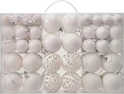 Livano Kerstballen - Kerstversiering - Plastic - Wit - Kerstballenset - 100 stuks