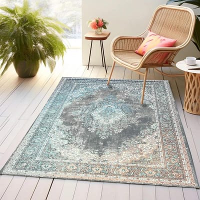 Bohemian Bloemen Vloerkleed Vintage Entreekleed Turks Kleed Antislip Wasbaar Tapijt voor Badkamer Entree Deurmat Woonkamer Slaapkamer 40X60cm-16x24in