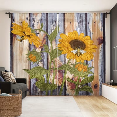 2 stuks Zonnebloem Bedrukte Gordijnen Tunnelgordijn Voor Restaurants Openbare Plaatsen Woonkamers Slaapkamers Kantoren Studeerkamers Thuis (50Wx50H)x2(CM)&Grommet Top