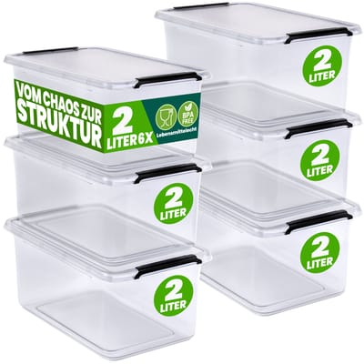 DEUBA Opbergbox Set van 6 - 2l BPA Vrij Stapelbaar - 19,5x15x11,5cm