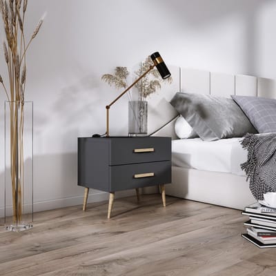 Meubel Square - Nachtkastje SINDI 2 - Set van 2 - Antraciet - Eiken - Scandinavische stijl