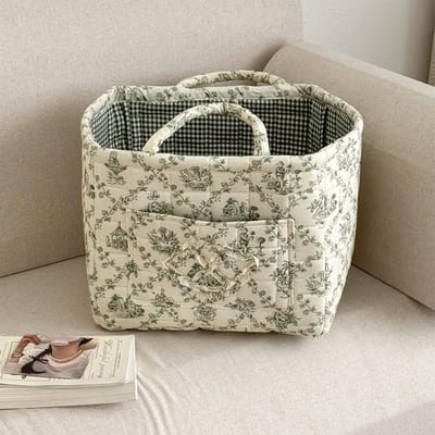 Opvouwbare gewatteerde opbergmand met handgrepen, ideaal voor speelgoed, wasgoed en accessoires in slaapkamer, badkamer en kinderkamer, groen