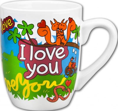 Mok - Snoep - I love you - Cartoon - In cadeauverpakking met gekleurd krullint
