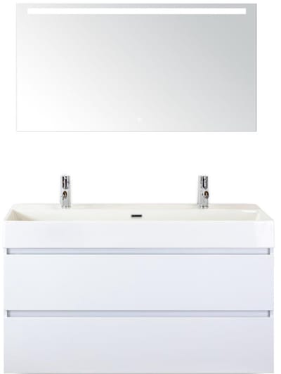 Maxx XL Badmeubelset 120 cm - Wit Hoogglans - Wastafel Kube Enkel 2 Kraangaten met Sence Spiegel