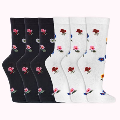 Damessokken | grappige sokken | vrolijke sokken | happy socks printjes | per 6 paar | Thema: bloemen