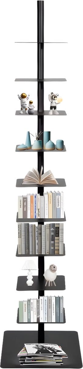 Boekentoren - Zwart - Boekenrek voor thuis, kantoor of woonkamer - 9 lagen - 170cm