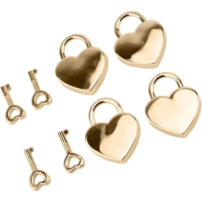 4 Stuks Hartvormig Hangslot Sleutelset Goud Zinklegering Hart Hangslot en Sleutel voor Schatkist Sieraden beige