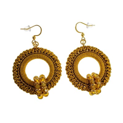 Mosterdkleur Crochet Haakoorbellen, Elegante Lange Oorbellen Dames, RVS Goudkleurig RVS, Lengte 60mm - Handgemaakt esde2