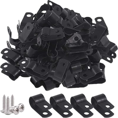 120 Stuks 5/16 Inch Zwarte Nylon Schroefmontage R-Type Kabelclips met 120 Schroeven voor Kabelbeheer, Draadbevestiging en Organisatie van Kabels