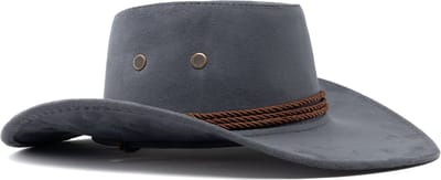 KIMU® Cowboyhoed Grijs Suedelook - Lichtgewicht Grijze PU Suede Cowboy Western Hoed Touw Dames Heren - Cowgirl Ranger Yellowstone Festival