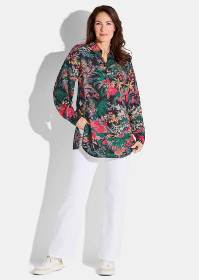 Druckbluse - rood / groen / gedess. - Gr. 19 van Goldner Fashion