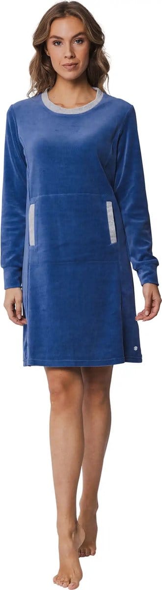 Dames Nachthemd Pastunette - Nightflower - Blauw - Velour - Maat 46