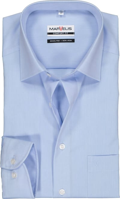 MARVELIS comfort fit overhemd - mouwlengte 7 - lichtblauw - Strijkvrij - Boordmaat: 43