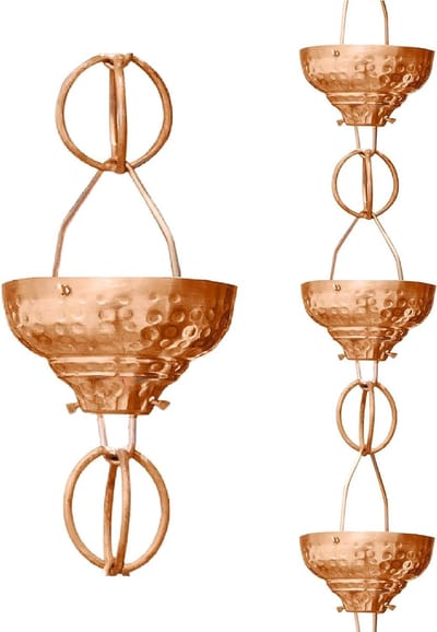 Regenketting Koper - Waterafvoer Ketting - Tuin Decoratie - Handgemaakte Bekers - 2.6 Meter - Koperkleurig