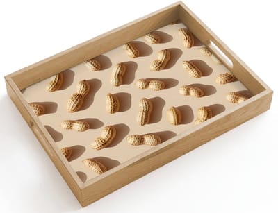Dienblad hout 40x30 cm - Schootdienblad - Pinda's - Patroon - Beige - Borrelplank rechthoek - Plateau dienbladen