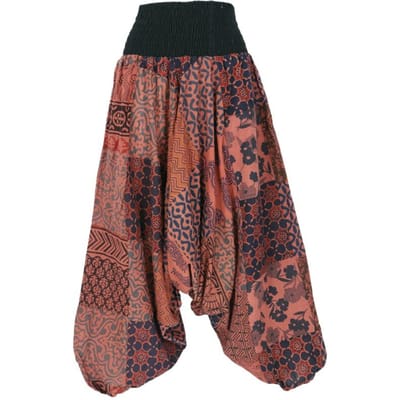 Guru-Shop Stoffen broek - Sommerliche Aladinhose Patchwork Pluderhose, Hippie Hose - rot - voor Vrouwen - rood
