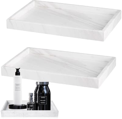 Unyqoos ® Elegant Rechthoekig Siliconen Dienblad Set voor Badkamer en Keuken, Stijlvol Marmerpatroon, 2 Stuks